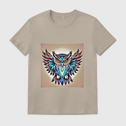 Футболка хлопковая мужская Сова вылетает на охоту, цвет: миндальный