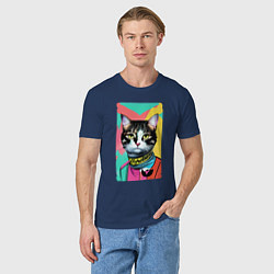 Футболка хлопковая мужская Pop art cat - neural network, цвет: тёмно-синий — фото 2