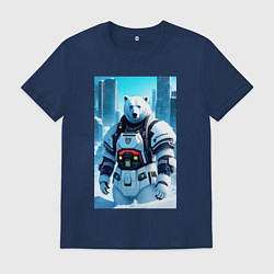 Футболка хлопковая мужская Polar bear - cyberpunk - neural network, цвет: тёмно-синий