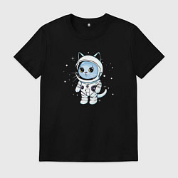 Футболка хлопковая мужская Котик в космосе, цвет: черный