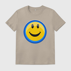 Футболка хлопковая мужская Смайлик улыбающийся эмодзи, цвет: миндальный