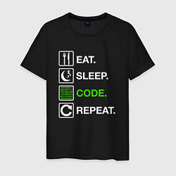 Футболка хлопковая мужская Eat Sleep Code Repeat, цвет: черный