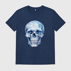 Футболка хлопковая мужская Синий акварельный череп, цвет: тёмно-синий