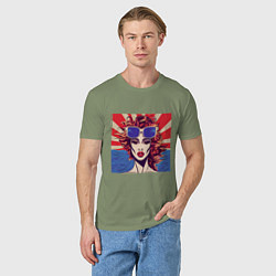 Футболка хлопковая мужская Девушка в солнечных очках на фоне океана в стиле п, цвет: авокадо — фото 2