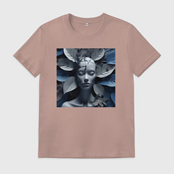 Футболка хлопковая мужская Манекен в серо-синих листьях - нейросеть, цвет: пыльно-розовый