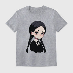 Футболка хлопковая мужская Уэнсдей Аддамс в аниме стиле, цвет: меланж