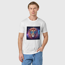 Футболка хлопковая мужская Космический лев в очках, цвет: белый — фото 2
