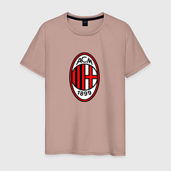 Футболка хлопковая мужская Футбольный клуб Milan, цвет: пыльно-розовый