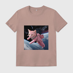 Футболка хлопковая мужская Котик pink астронавт, цвет: пыльно-розовый