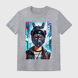 Футболка хлопковая мужская Красавица в рогатом шлеме - киберпанк, цвет: меланж