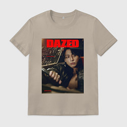 Футболка хлопковая мужская BTS JungKook на обложке, цвет: миндальный