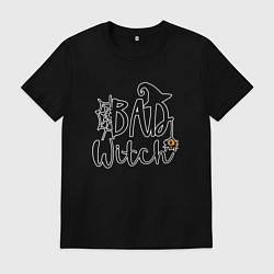 Футболка хлопковая мужская Bad witch хэллоуин шляпа, цвет: черный