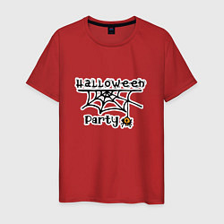 Футболка хлопковая мужская Halloween party паук с паутиной хэллоуин, цвет: красный