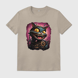 Футболка хлопковая мужская Чешир в Шестеренках - Паровой Подкидыш, цвет: миндальный