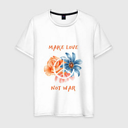 Футболка хлопковая мужская Make love not war2, цвет: белый