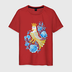 Футболка хлопковая мужская Птица Сирин в цветах по мотивам гжельской росписи, цвет: красный