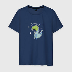 Футболка хлопковая мужская Мультяшный динозавр космонавт в скафандре, цвет: тёмно-синий