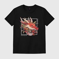 Футболка хлопковая мужская Christmas red dragon, цвет: черный