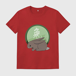 Футболка хлопковая мужская Год кролика на китайском, цвет: красный