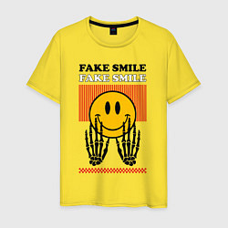 Футболка хлопковая мужская Fake smile quote, цвет: желтый