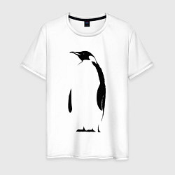 Футболка хлопковая мужская Пингвин стоит трафарет, цвет: белый
