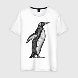 Футболка хлопковая мужская Пингвин сбоку, цвет: белый