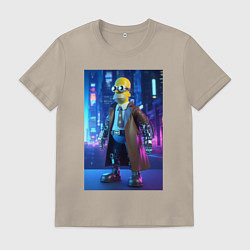 Футболка хлопковая мужская Homer Simpson - cyberpunk - ai art, цвет: миндальный