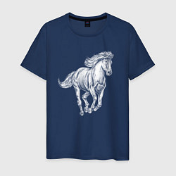 Футболка хлопковая мужская Белая лошадь скачет, цвет: тёмно-синий