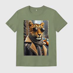 Мужская футболка Леопард модник - Нью-Йорк - нейросеть