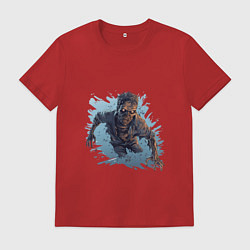Футболка хлопковая мужская Зомби бежит, цвет: красный