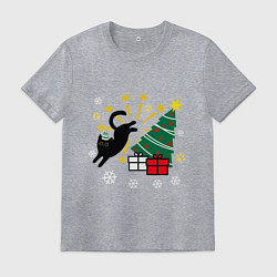 Футболка хлопковая мужская Кот и елка, цвет: меланж