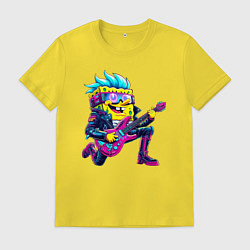 Футболка хлопковая мужская Губка Боб - рок гитарист - нейросеть, цвет: желтый