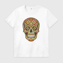 Футболка хлопковая мужская Череп декоративный мексиканский, цвет: белый