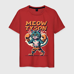 Футболка хлопковая мужская Мяу Тайсон - кот боксер, цвет: красный