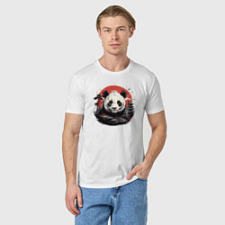 Футболка хлопковая мужская Панда с красным солнцем, цвет: белый — фото 2