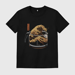 Мужская футболка Большая волна в Канагаве в чайнике с кофе