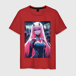 Футболка хлопковая мужская Darling in the Franxx - zero two - ai art, цвет: красный