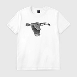 Футболка хлопковая мужская Тукан летит, цвет: белый