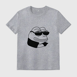 Футболка хлопковая мужская Лягушонок пепе в очках мем, цвет: меланж