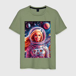Футболка хлопковая мужская Красавица Барби в космосе - нейросеть, цвет: авокадо