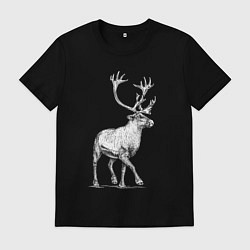 Футболка хлопковая мужская Северный олень белый спереди, цвет: черный
