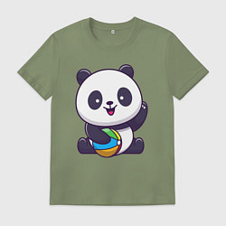 Футболка хлопковая мужская Панда с мячиком, цвет: авокадо