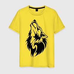 Футболка хлопковая мужская Воющий волк, цвет: желтый