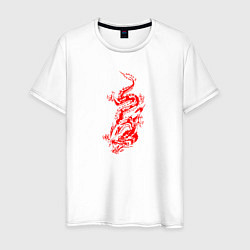 Футболка хлопковая мужская Японский красный дракон, цвет: белый
