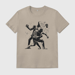 Футболка хлопковая мужская Мощный удар боксёра, цвет: миндальный