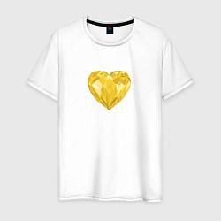 Футболка хлопковая мужская Желтое алмазное сердце, цвет: белый