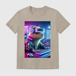 Мужская футболка Капибара игроман - неоновое свечение