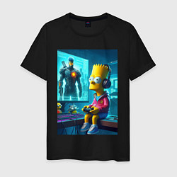 Футболка хлопковая мужская Bart Simpson is an avid gamer, цвет: черный