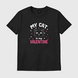 Футболка хлопковая мужская My cat is my Valentine 2024, цвет: черный