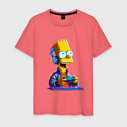 Футболка хлопковая мужская Bart is an avid gamer, цвет: коралловый